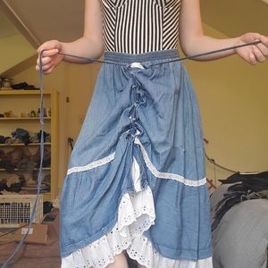 AMAZING cottagecore denim frilly skirt